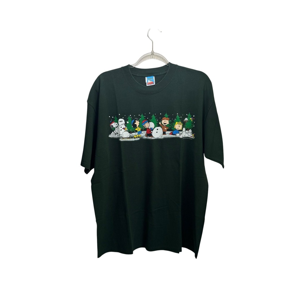 Vintage Peanuts Christmas T Shirt Dark Green Snoopy Charlie Brown Holiday XL